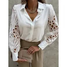 Camisas de Renda Branca de Manga Longa para Mulheres, Primavera 2023, Blusas e Tops Elegantes para Escritório A8GT L6OI