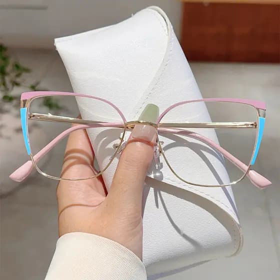 Óculos Femininos Olho de Gato 2025 Moda Retrô Armação Multicolorida Anti-Luz Azul 9BDQ