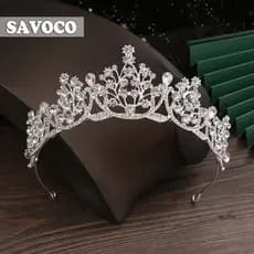 Acessórios de Cabelo Femininos SAVOCO, Coroa de Flores com Zircônias para Festa de Casamento, Acessório de Moda SH02 90W