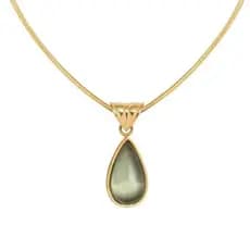 Colar de Aço Titânio com Pingente Gota de Água Azul Oceano HT Francês, Banhado a Ouro 18K, Corrente de Clavícula de Aço