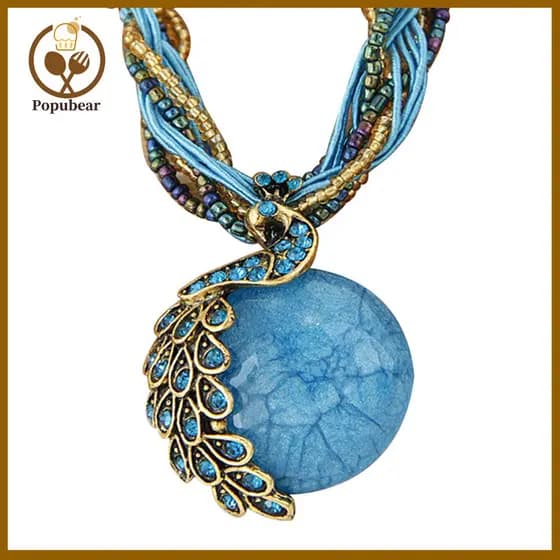 Colar feminino estilo boêmio, incrustado com strass e opala redonda imitação de malaquita, presente YNVS.
