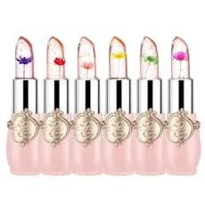 Conjunto de 6 batons de gelatina com flores de cristal, bálsamo labial nutritivo de longa duração, hidratante labial, br