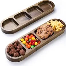 2 Pratos para Molho de Soja, Tigelas de Madeira Divididas para Molhos, Pratos Coreanos com 4 Compartimentos para Casa, R