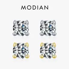 Brincos Pequenos Brilhantes de Moissanite Cor D Modian em Prata Esterlina 925, Adequados para Joias Finas de Casamento F
