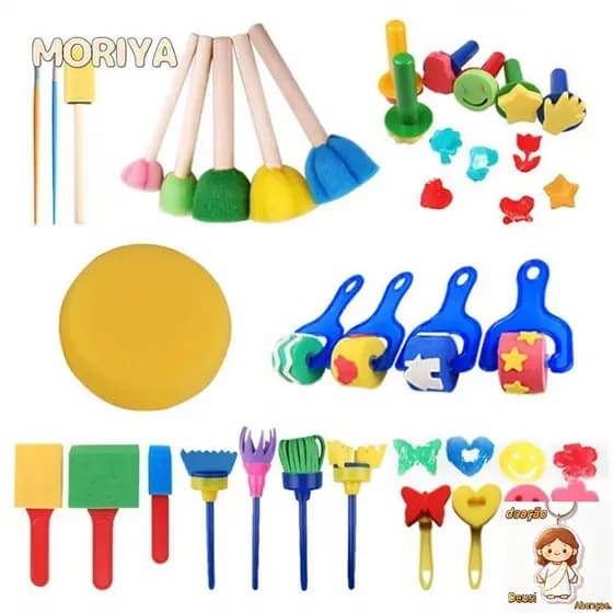 30 Peças Kits De Pincel De Esponja Para Pintura Infantil Conjunto De Ferramentas De Aprendizagem Precoce Crianças De Peq