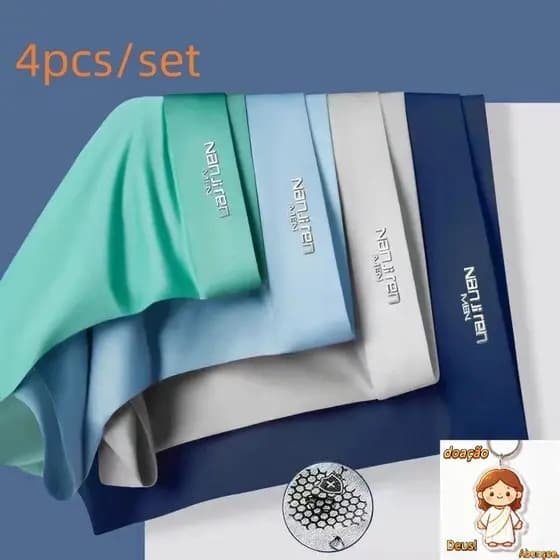 4 Pçs/Set Cuecas Íntimas Masculinas Ultra-Finas Respiráveis Cuecas Boxer Masculinas Cores Sólidas , Confortáveis