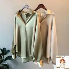 Camisa de Seda Feminina com Mangas Longas/Retro/Tamanho Plus/Primavera 2021