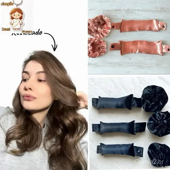 Kits Mini Modeladores de Cachos de Cetim (Curvador Sem Calor) Cachos Sem Calor Bun Bon