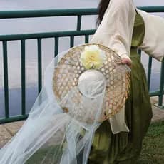 Yangliuyi balde chapéu cortina chapéu antigo Hanfu acessórios feminino Super fada influenciador atmosfera Retro malha de