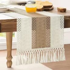 Boho Corredor De Mesa Natural Fazenda Algodão De Jantar Com Borlas Para Boêmio Rústico Decoração De Casamento