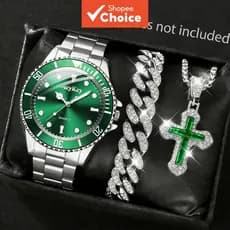Conjunto De Joias De Relógio Digital Masculino , 3 Peças , Mostrador Grande , Pulseira De Aço Inoxidável , Colar Esporti