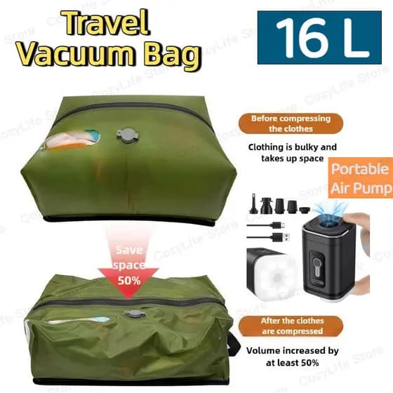 Saco De Compressão A Vácuo 16L | Armazenamento Reutilizável De Roupas De Viagem Bolsa De Bagagem E Organizador Doméstico