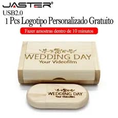 JASTER (Logotipo Personalizado Gratuito) USB 2.0 Flash Drive 64GB Art Wooden Com Pendrives Box 32GB Pen De Casamento 16G