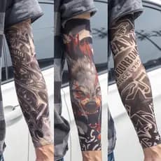3PCS/lot Novo Misturado 100 % Nylon Elástico Fake Tatuagem Temporária Manga Crânio Lobo totem Dragão Desenho Corpo Meias