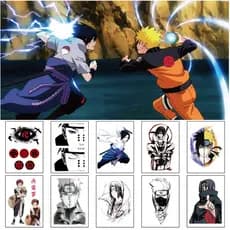 10 Pçs Anime Naruto Adesivo de Tatuagem Akatsuki Uchiha Itachi Pain Sharingan Autocolantes para Tatuagem