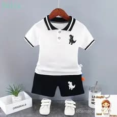Meninos Dinossauro Verão Manga Curta Camisa POLO Shorts Two Piece Suit Baby Clothes Day Gift para Crianças 2024 2471