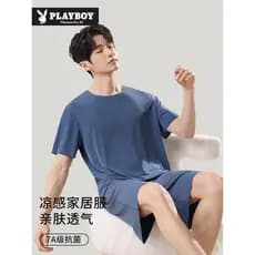 Playboy pijamas masculinos verão Shorts de manga curta terno de seda gelo estilo fino 2026 novo estilo masculino Homewea