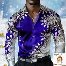 Natal Masculino Cena De 3d Impresso Camisas Formais Floco De Neve Moda Casual Lapela Botão Manga Longa Festa Camisa Masc