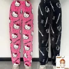 Hellokitty Calças De Pijama Y2K Anime Dos Desenhos Animados Kawaii Moda Casual Flanela Quente Lã Outono Inverno Adultos