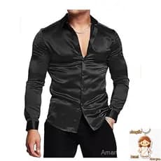 Camisa De Cetim De Seda Luxuosa E Brilhante Para Homens Manga Comprida Fina Com Botões Musculares Mais Finos Tamanho