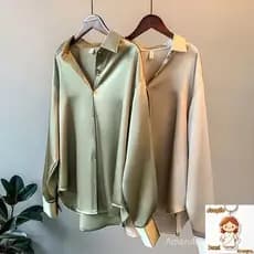Camisa de Seda Feminina com Mangas Longas/Retro/Tamanho Plus/Primavera 2021