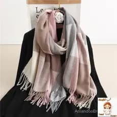 Luxuoso Cachecol Xadrez Inverno Quente Cachecol Longo de Cashmere Feminino Cachecol Feminino com Franjas Xaile Cachecol