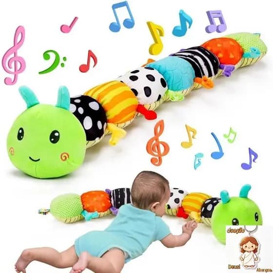 Brinquedos Sensoriais Macios com Lagartas de Pelúcia para Bebês de 0-3-6-12 Meses, Chocalhos e Brinquedos de Agitar