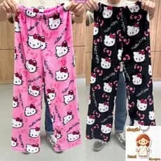 Hello Kitty Pijama Calças Kawaii Kt Cat Mulheres Quente Casual Outono Inverno Calças De Pelúcia Macia Coral Britches De