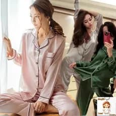 Pijamas de Cetim e Seda para Mulheres Conjunto de Pijamas de Manga Longa/Seda 010 SS 5142