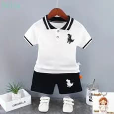 Meninos Dinossauro Verão Manga Curta Camisa POLO Shorts Two Piece Suit Baby Clothes Day Gift para Crianças 2024 2471