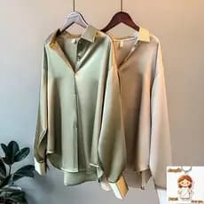 blusa social feminina plus size cetim 100% algodao Camisa Feminina De Seda Com Mangas Compridas/Retrô/Plus Size/Primaver