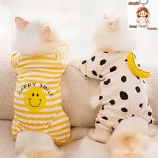 Pet Listrado Macacão Primavera Outono Médio Pequeno Roupas Para Cães Doce Pijamas Bonito Padrão Dos Desenhos Anim