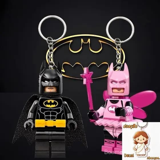 Compatível com chaveiro Lego Batman, capa preta, pingente de casal de fadas rosa, acessórios, saco pendurado-preço caval