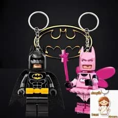 Compatível com chaveiro Lego Batman, capa preta, pingente de casal de fadas rosa, acessórios, saco pendurado-preço caval