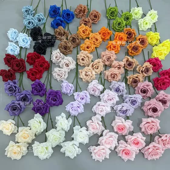 Rolo de rosas artificiais com diamantes, flor artificial em formato de bola com 3 cabeças para decoração de casamento.