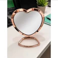 Espelho de Mesa Coração Rose Gold para Maquiagem – Decorativo com Suporte Giratório