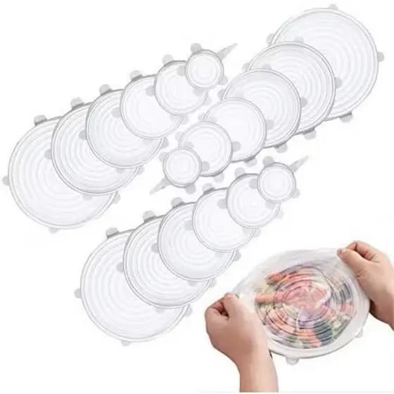 Kit 6/12 Tampas Panela Silicone Universal Reutilizável Elástica Tampas Silicone Cozinha Geladeira