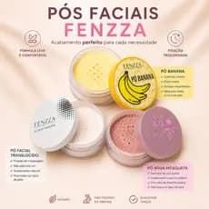 Pó Facial de Banana Translúcido  Rosa Mosqueta Fenzza  Selador de Maquiagem  Longa Duração