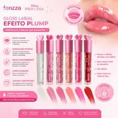 Gloss labial hidratante Fenzza  aumenta a boca efeito plump coleção princesas com brilho