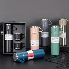 Garrafa Termica Inox Kit Presente Com 3 Xicaras Copo Premium Caixa Executiva Garrafinha De Agua Café Chá Vacuum Bottle