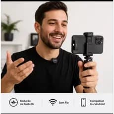 Microfone De Lapela Sem Fio AGOLD iPhone Android Redução De Ruído IA Plug Play