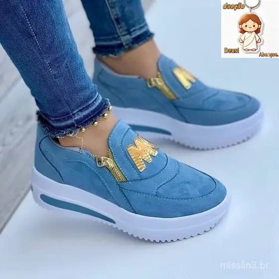 Tênis feminino Tênis com zíper lateral Tênis com plataforma