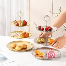 Prato de frutas de aço inoxidável, bandeja de lanche de bolo de três camadas, luz de luxo, lanche, prato de frutas secas