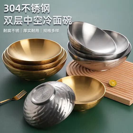 Tigela de macarrão instantâneo de aço inoxidável 304, tigela criativa de camada dupla Anti-escaldante, tigela Bibimbap c