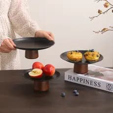 Prato de frutas de pés altos de madeira maciça bandeja de aço inoxidável bandeja de chá da tarde nórdica mesa frontal pr