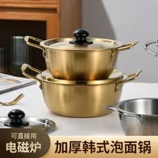 Pote de macarrão instantâneo de aço inoxidável Pote de Ramen com tampa Orelha dupla Panela de sopa pequena Fogão de indu