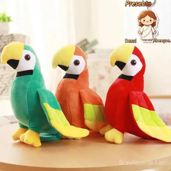 Novidade - Arara de Pelúcia 20cm a 25cm - Papagaio Parrot Loro Fofinho Brinquedo Crianças Presente Mães Pais Família Nam