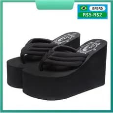 Verão Feminino Super Alto 11CM Chinelos Plataforma Flip Flops Sapatos De Jardim Exterior Piscina Feminina Pria