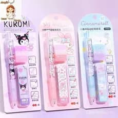 5 Estilos Kawaii Sanrio Mymelody Kuromi Cinnamoroll Pochacco Lápis Mecânicos Com Recargas De Borracha Conjunto De Automá