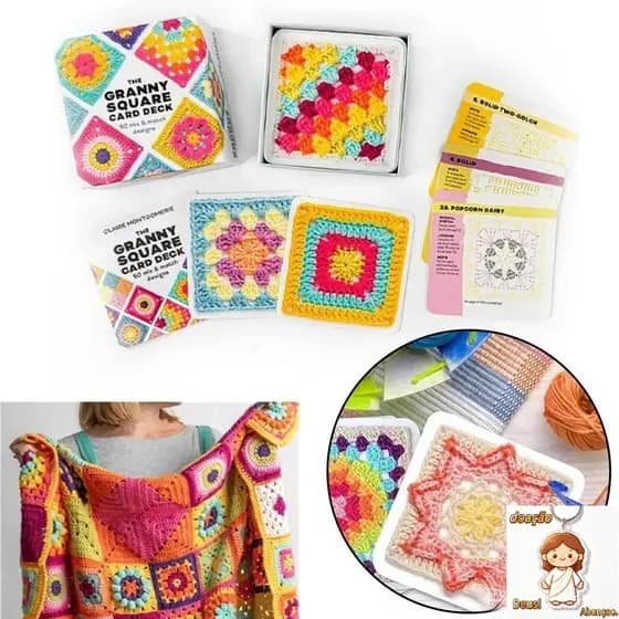 Novo Conjunto de Cartões Granny Square - Kit de Livro com 50 Desenhos Mistos de Quadrados de Crochê para Iniciantes